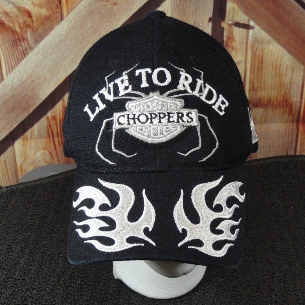 Live to ride CHOPPERS graphic Spider Flame embroidered Ball cap~Nice~Adj…